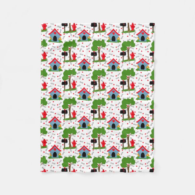 Fido Dog House Hearts Bones Fleece Blanket (Front)