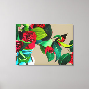 Fie Art red camellia flowers watercolor original Canvas Print