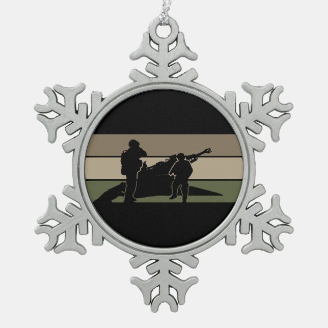 Field Artillery Snowflake Pewter Christmas Ornament (Front)