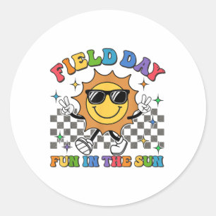 Field Day Fun In The Sun Groovy Smile Face Chequer Classic Round Sticker