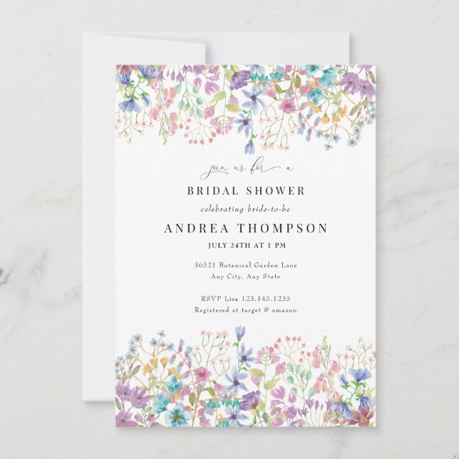 Field Flowers | Hand Painted Floral Bridal Shower Invitation (Front)