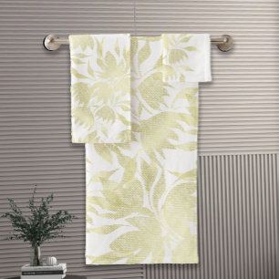 Field Flowers Lace Textured Golden White Bath Towel Set