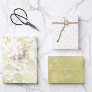 Field Flowers Lace Textured Golden White Wrapping Paper Sheet