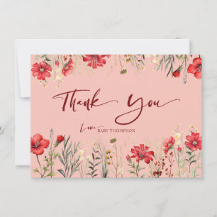 Field Flowers Red Wildflowers Thank You Card