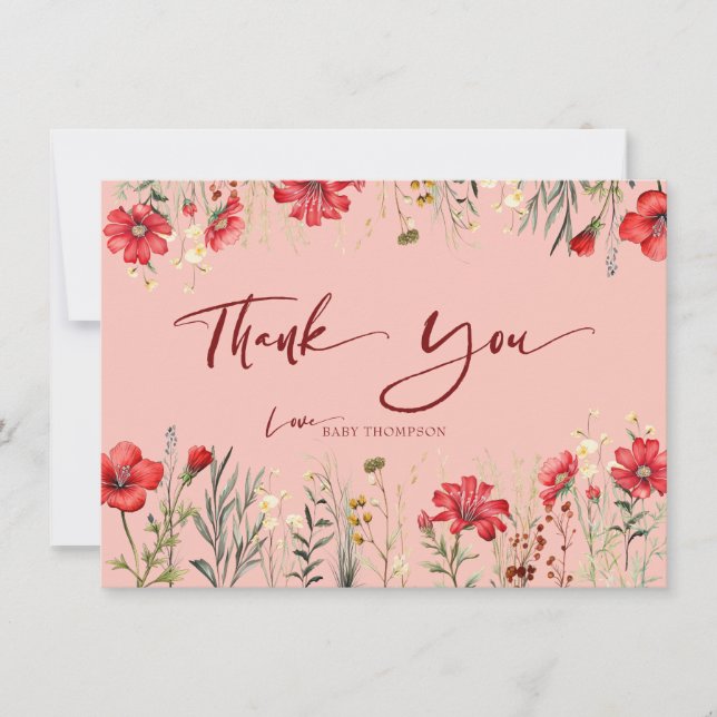 Field Flowers Red Wildflowers  Thank You Card (Front)