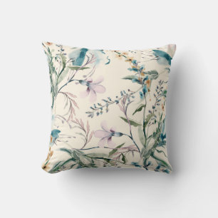 Field Flowers Watercolor Seamless Pattern Cushion
