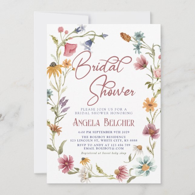 Field Flowers - Wild Flowers Floral Bridal Shower Invitation (Front)