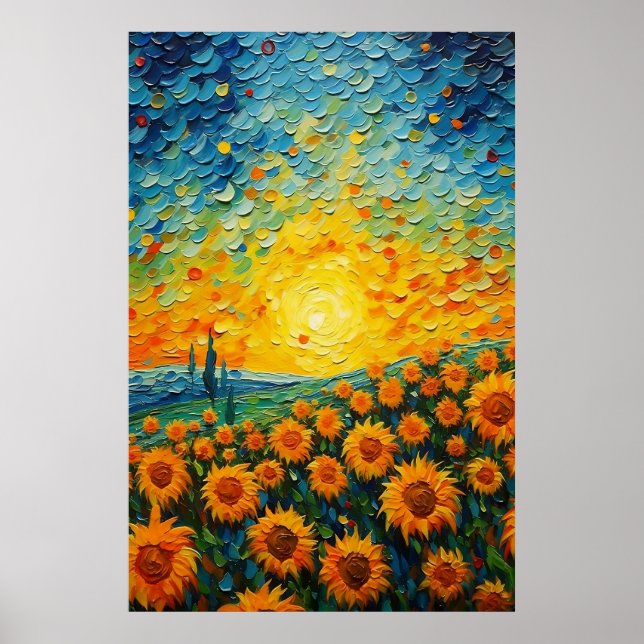 Field Full of Sunflowers Poster ArtPrint Wall Art (Front)