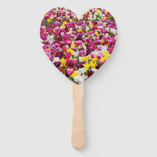 field full of tulips hand fan
