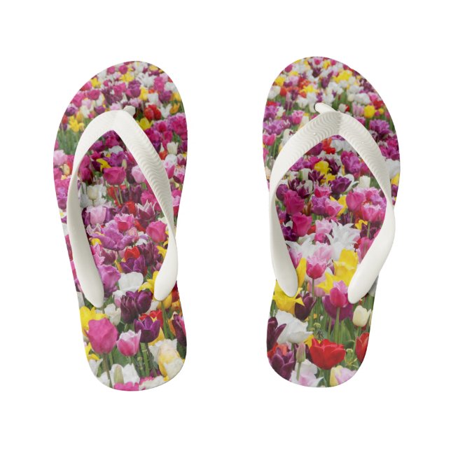 field full of tulips kid's flip flops (Footbed)
