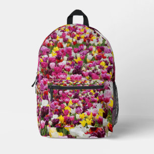 field full of tulips printed backpack