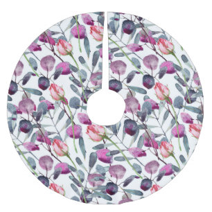 Field Herbs Rosebuds Watercolor Pattern Brushed Polyester Tree Skirt