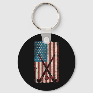 Field Hockey American Flag Vintage _1 Key Ring