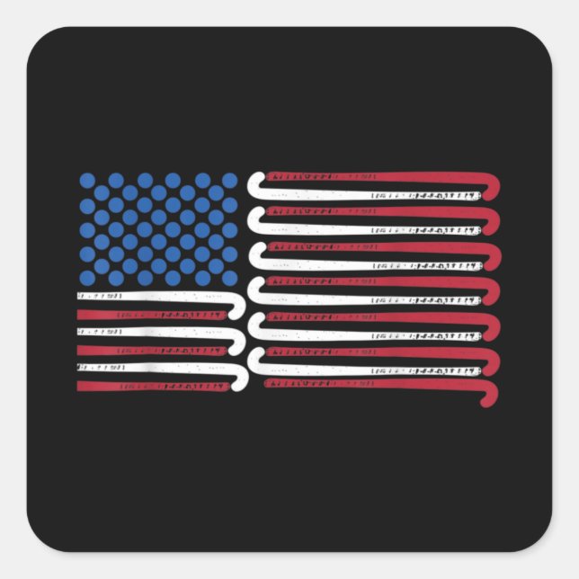 Field Hockey American Flag with Blue Balls for Square Sticker (Front)