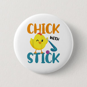 Field Hockey Chicken Chick With Stick _1 6 Cm Round Badge