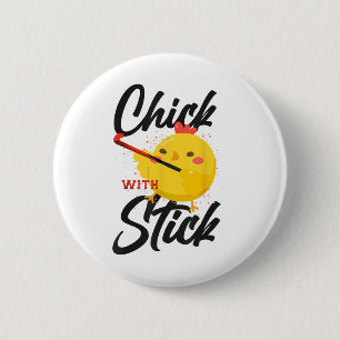 Field Hockey Chicken Chick With Stick _3 6 Cm Round Badge