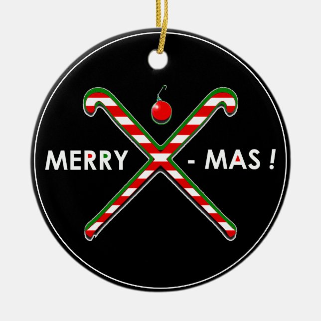 Field Hockey Christmas Ceramic Tree Decoration (Front)