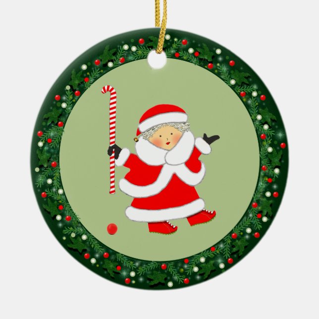 Field Hockey Christmas Collectable Ceramic Tree Decoration (Front)