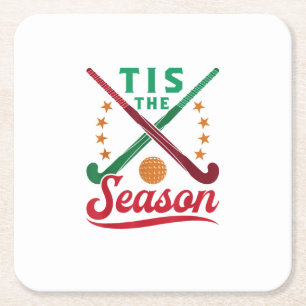 Field Hockey Christmas Tis The Season Player Holid Square Paper Coaster
