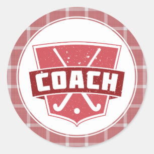 Field Hockey Coach Red Shield Classic Round Sticker