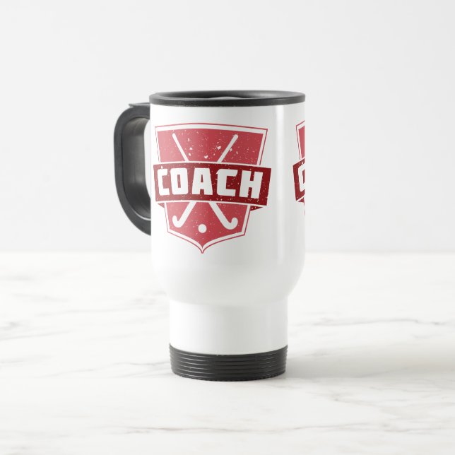 Field Hockey Coach Shield Travel Mug (Front Left)