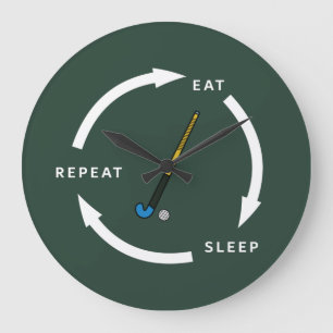 Field Hockey Eat Sleep Repeat Sports Fan Saying Large Clock
