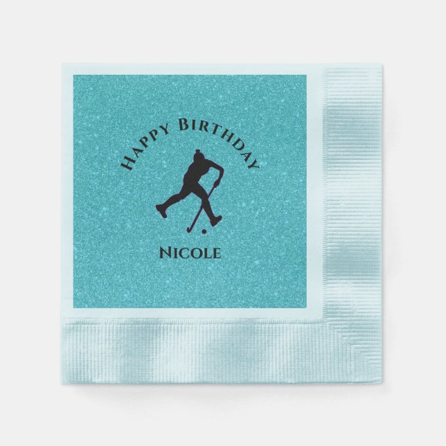 Field Hockey Girls Birthday Sparkle   Napkin (Front)