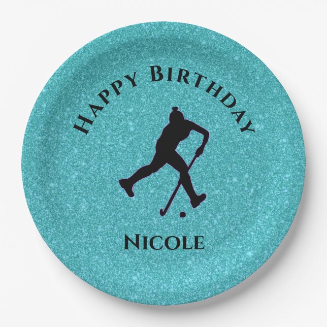 Field Hockey Girls Birthday Sparkle Paper Plate (Front)