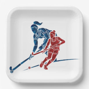Field Hockey Girls Paper Plate