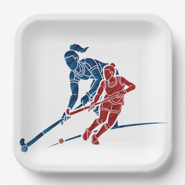 Field Hockey Girls Paper Plate (Front)