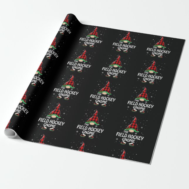 Field Hockey Gnome Buffalo Plaid Matching Family C Wrapping Paper (Unrolled)