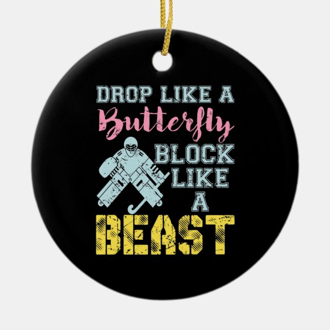 Field Hockey Goalie Block Like a Beast Ceramic Tree Decoration (Front)