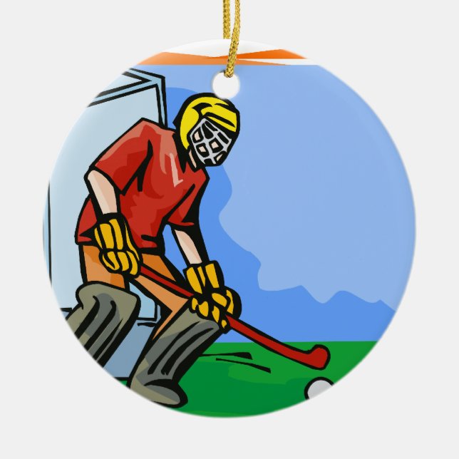 Field Hockey goalie boy Ceramic Tree Decoration (Front)