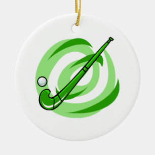 Field Hockey green logo Ceramic Tree Decoration