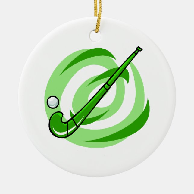 Field Hockey green logo Ceramic Tree Decoration (Front)