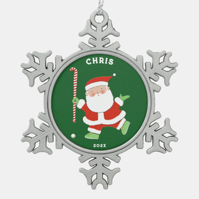 Field Hockey Holiday Gift Snowflake Pewter Christmas Ornament (Front)