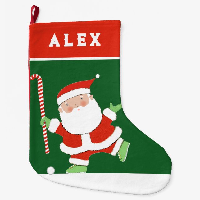Field Hockey Holiday Gifts Large Christmas Stock Stocking (Front)