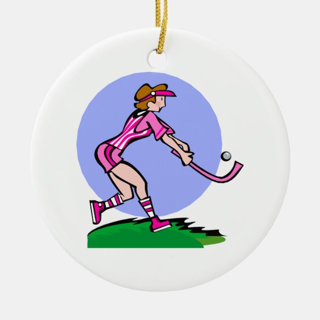 Field Hockey Pink Lady Ceramic Tree Decoration (Front)