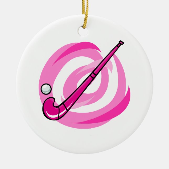 Field Hockey pink logo Ceramic Tree Decoration (Front)