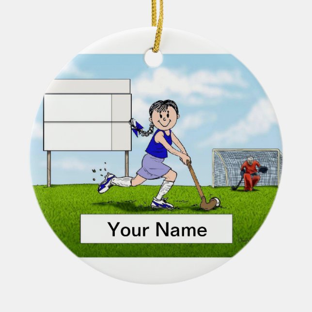 Field Hockey Player - Female Ceramic Tree Decoration (Front)