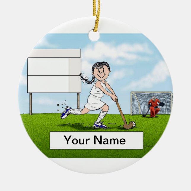 Field Hockey Player - Female Ceramic Tree Decoration (Front)