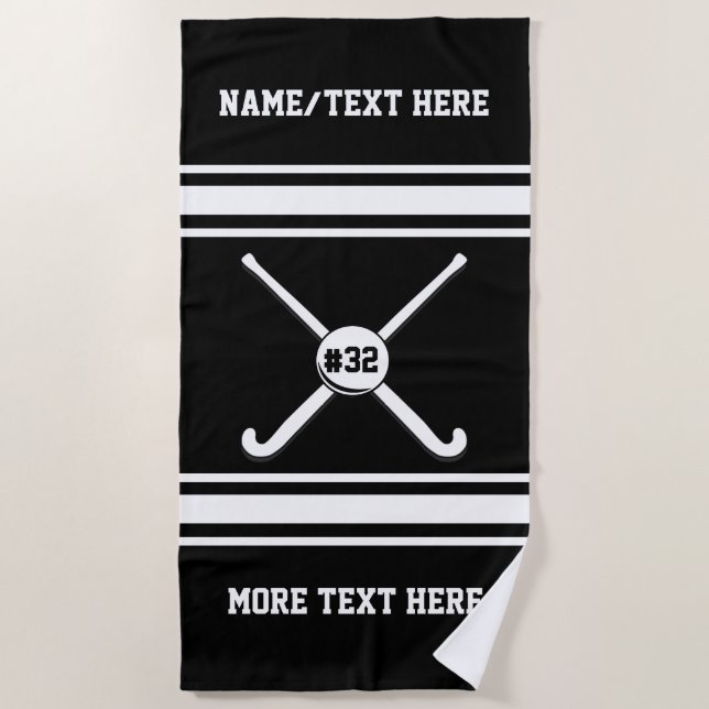 Field Hockey Player Number Team Name Team Colour Beach Towel (Front)