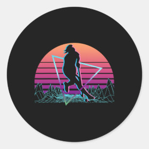 Field Hockey Player Retro _1  Classic Round Sticker