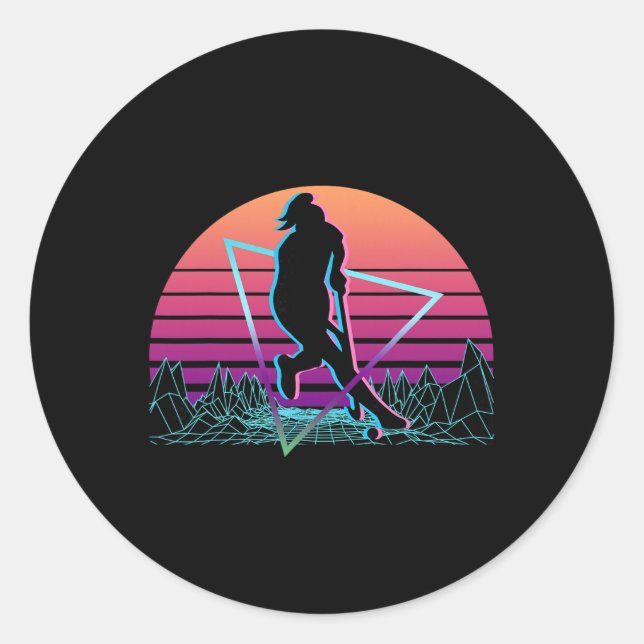 Field Hockey Player Retro _1  Classic Round Sticker (Front)