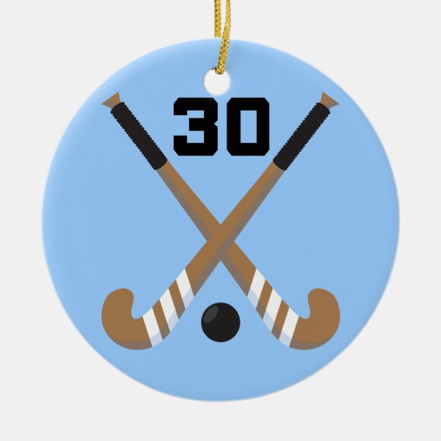 Field Hockey Player Uniform Number 30 Gift Ceramic Tree Decoration (Front)
