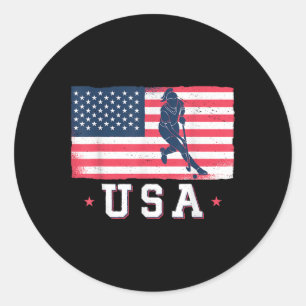 Field Hockey Sports American Flag Usa For Women Ki Classic Round Sticker