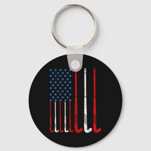 Field Hockey Sticks American Flag Key Ring