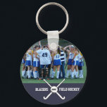 Field Hockey Team Player Photo Name Number Custom Key Ring<br><div class="desc">Fun keychain featuring your photo,  field hockey sticks/ball,  team name and optional year of number.  Makes a great end of season gift.</div>