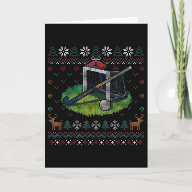 Field Hockey Ugly Christmas Sweater Ll Sports Play Card (Front)