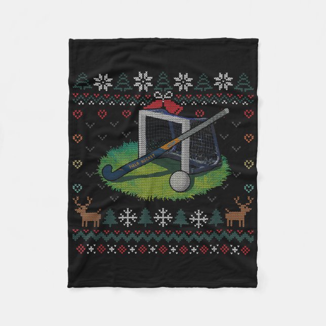 Field Hockey Ugly Christmas Sweater Ll Sports Play Fleece Blanket (Front)